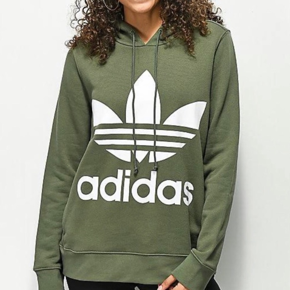 Dusty green adidas trefoil logo hoodie - Extra Small
